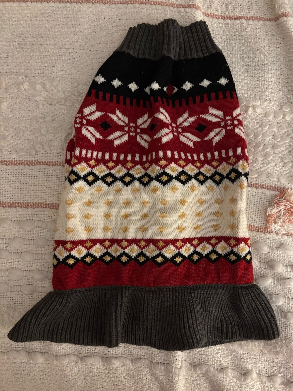 Vibrant Life Fair Isle Color Block Red Gray & Cream Dog Sweater Dress Size M